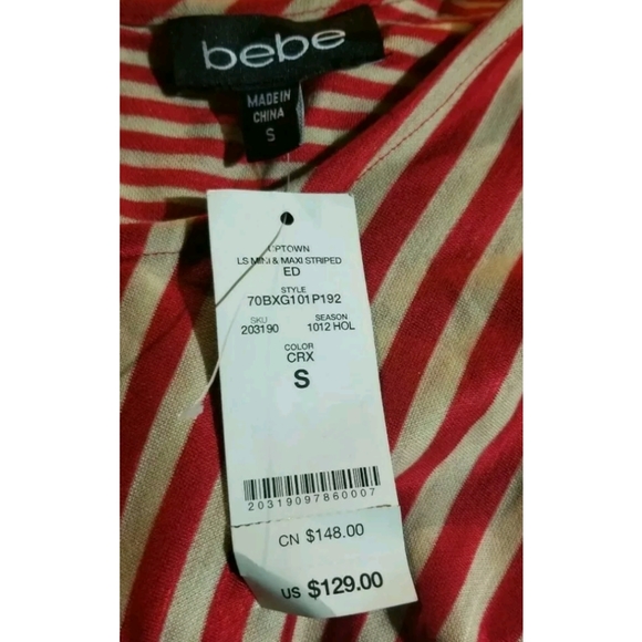NWT Womens Bebe Sexy Red Assyemetrical Striped Pattern Stretch Dress Size Small - Picture 8 of 12